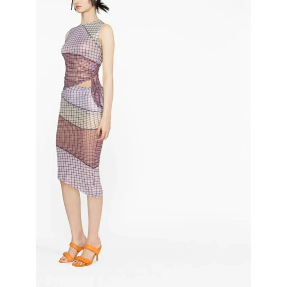 MIAOU Sienna Skirt in Bristol Plaid Small New Womens Sheer Midi Mesh - Picture 14 of 16